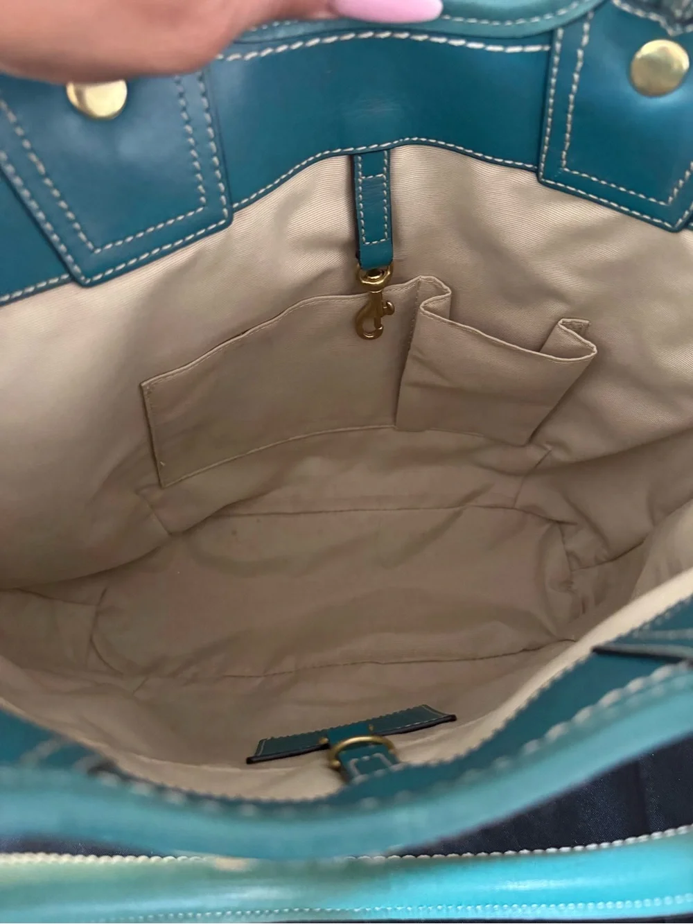 💚Coach Bleecker Straw Tote Teal Leather Flower Charm ☀️_10